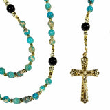 Catholic Rosary - Turquoise like Jasper beads, Gold Tone Crucifix