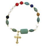 Lutheran Wreath of Christ Prayer Beads Rosary - Turquoise Sun Rectangle, Oval Rice Beads
