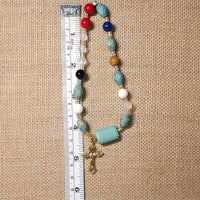 Lutheran Wreath of Christ Prayer Beads Rosary - Turquoise Sun Rectangle, Oval Rice Beads