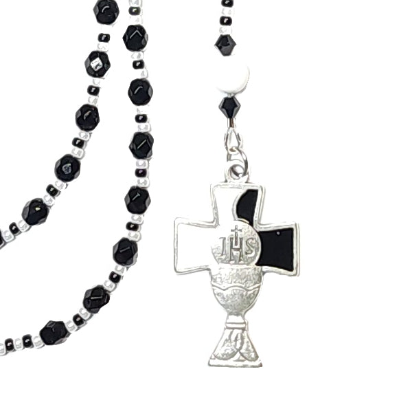Anglican Rosary Prayer Beads - Black & White, Eucharist Cross