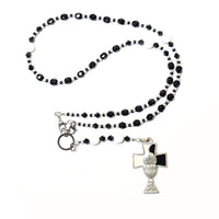 Anglican Rosary Prayer Beads Necklace - Black & White, Eucharist Cross