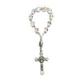 One Decade Finger Rosary - Czech Crystal AB Glass Beads, St. Benedict Crucifix
