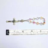 Length of One Decade Finger Rosary - Czech Crystal AB Glass Beads, St. Benedict Crucifix