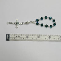 Length of One Decade Finger Rosary - Czech Emerald AB Druks, St. Benedict Crucifix