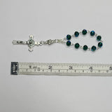Length of One Decade Finger Rosary - Czech Emerald AB Druks, St. Benedict Crucifix