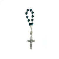 One Decade Finger Rosary - Czech Emerald AB Druks, St. Benedict Crucifix