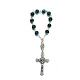One Decade Finger Rosary - Czech Emerald AB Druks, St. Benedict Crucifix