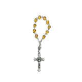 One Decade Finger Rosary - Czech Light Topaz AB Druks, St. Benedict Crucifix