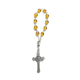 Backside One Decade Finger Rosary - Czech Light Topaz AB Druks, St. Benedict Crucifix