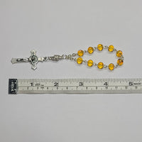 Length One Decade Finger Rosary - Czech Light Topaz AB Druks, St. Benedict Crucifix