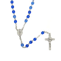 Rosary (Catholic) Czech Sapphire Blue Beads, Holy Family / Spirit