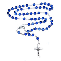 Rosary (Catholic) Czech Sapphire Blue Beads, Holy Family / Spirit