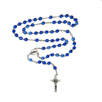 Rosary (Catholic) Czech Sapphire Blue Beads, Holy Family / Spirit