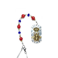 Rearview Mirror Car Charm - Queen's Crown & Bee Dog Tag-like Charm, Red, Blue