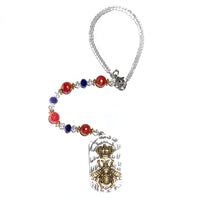 Rearview Mirror Car Charm - Queen's Crown & Bee Dog Tag-like Charm, Red, Blue