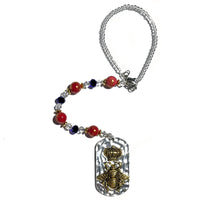 Rearview Mirror Car Charm - Queen's Crown & Bee Dog Tag-like Charm, Red, Blue