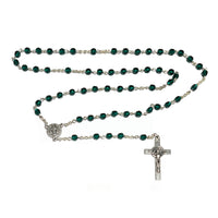Rosary (Catholic) Czech Emerald Green Beads, St. Benedict Crucifix