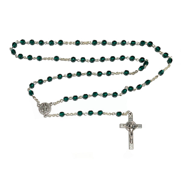Rosary (Catholic) Czech Emerald Green Beads, St. Benedict Crucifix
