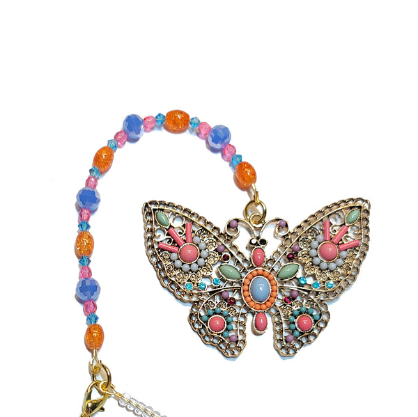 Rearview Mirror Car Charm - Butterfly - Pastel Colors, Orange, Pink, Mint Green