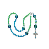 Rosary (Catholic) - Blue, Green Glass Beads, Confirmation, Holy Family, Spirit