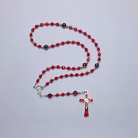 Rosary (Catholic) - Small, Red Czech Glass Beads, Miraculous Mary
