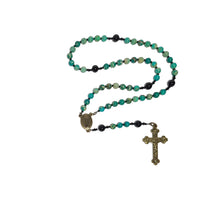 Catholic Rosary - Bronze 5-Way Trinity Jubilee Crucifix, Green & Black Jasper