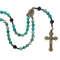 Catholic Rosary - Bronze 5-Way Trinity Jubilee Crucifix, Green & Black Jasper