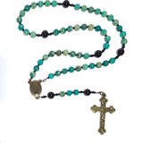 Catholic Rosary - Bronze 5-Way Trinity Jubilee Crucifix, Green & Black Jasper