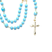 Catholic Rosary - Aqua/Turquoise Color Glass Beads and Jade Beads