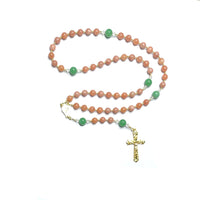 Catholic Rosary - Peach Calcite & Green Angelite Gemstone Beads