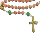 Catholic Rosary - Peach Calcite & Green Angelite Gemstone Beads