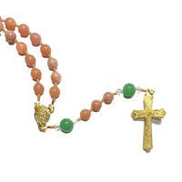 Catholic Rosary - Peach Calcite & Green Angelite Gemstone Beads