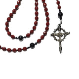 Catholic Rosary - Snake Like Red Czech Glass Beads, Gunmetal Nail Crucifix