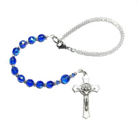 Rearview Mirror Car Rosary (One Decade) - Iridescent Blue, St. Benedict