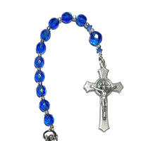 Rearview Mirror Car Rosary (One Decade) - Iridescent Blue, St. Benedict