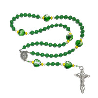 Catholic Rosary - Green Glass Hearts, Green Beads, Orthodox/Byzantine