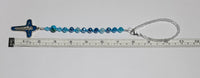 Rearview Mirror Car / Pocket Rosary - One Decade (Tenner) Blue Banded Agate, Mary & Jesus
