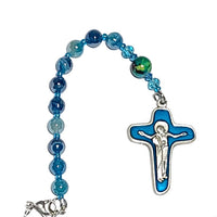 Rearview Mirror Car / Pocket Rosary - One Decade (Tenner) Blue Banded Agate, Mary & Jesus