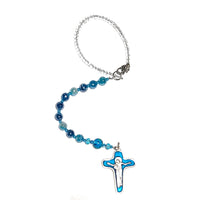 Rearview Mirror Car / Pocket Rosary - One Decade (Tenner) Blue Banded Agate, Mary & Jesus