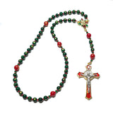 Catholic Rosary - Christmas, Red, Green, Poinsettia