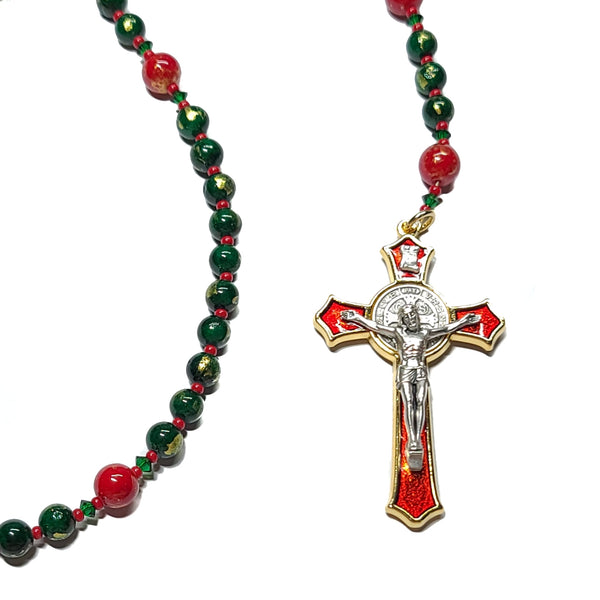 Catholic Rosary - Christmas, Red, Green, Poinsettia