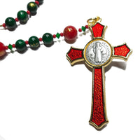 Catholic Rosary - Christmas, Red, Green, Poinsettia