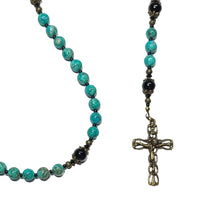 Catholic Rosary - Peacock Green Turquoise, Jasper, Bronze Crucifix