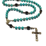 Catholic Rosary - Peacock Green Turquoise, Jasper, Bronze Crucifix