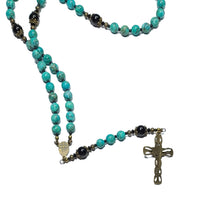 Catholic Rosary - Peacock Green Turquoise, Jasper, Bronze Crucifix