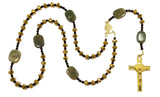 Catholic Rosary - Green Stones, Gold Glass Crystals, Black Crystals