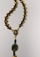 Catholic Rosary - Green Stones, Gold Glass Crystals, Black Crystals