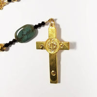 Catholic Rosary - Green Stones, Gold Glass Crystals, Black Crystals