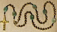 Catholic Rosary - Green Stones, Gold Glass Crystals, Black Crystals