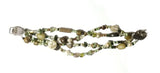 Vintage 4 Strand Bracelet - Greens, Browns, White Mixture of Beads, Silver Clasp